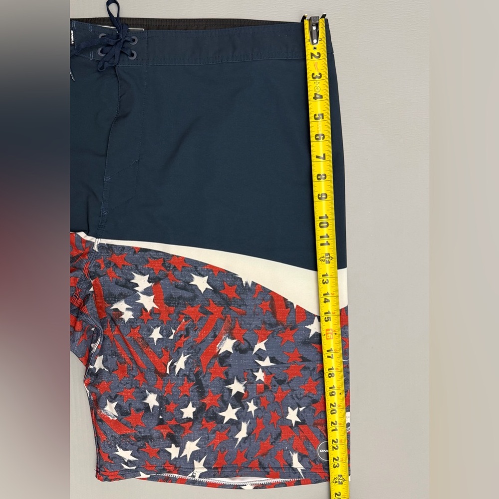 O’Neill Hyperfreak Board Shorts Men 44 Navy Patriotic USA Flag Stretch Surf Swim - Picture 12 of 13